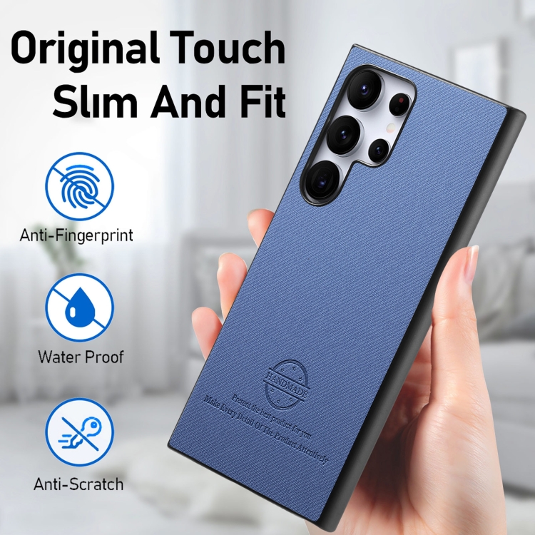 For Samsung Galaxy S23 Ultra 5G Twill Fabric Leather Skin Back Phone Case(Blue)
