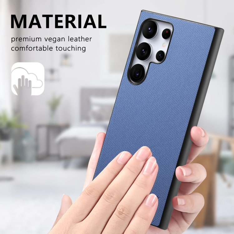 For Samsung Galaxy S23 Ultra 5G Twill Fabric Leather Skin Back Phone Case(Blue)