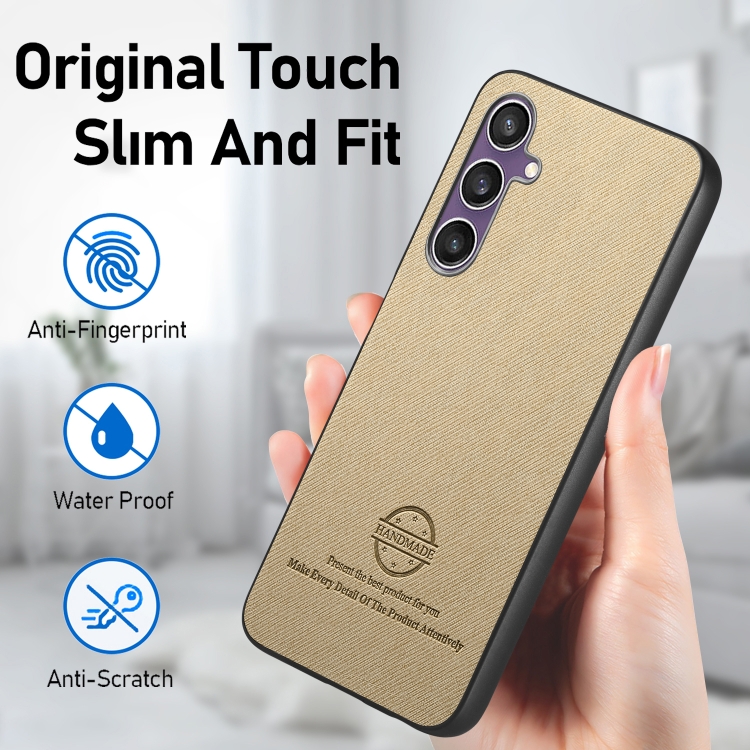 For Samsung Galaxy S23 FE 5G Twill Fabric Leather Skin Back Phone Case(Khaki) For Samsung Galaxy S23 FE 5G Twill Fabric Leather Skin Back Phone Case(Khaki)