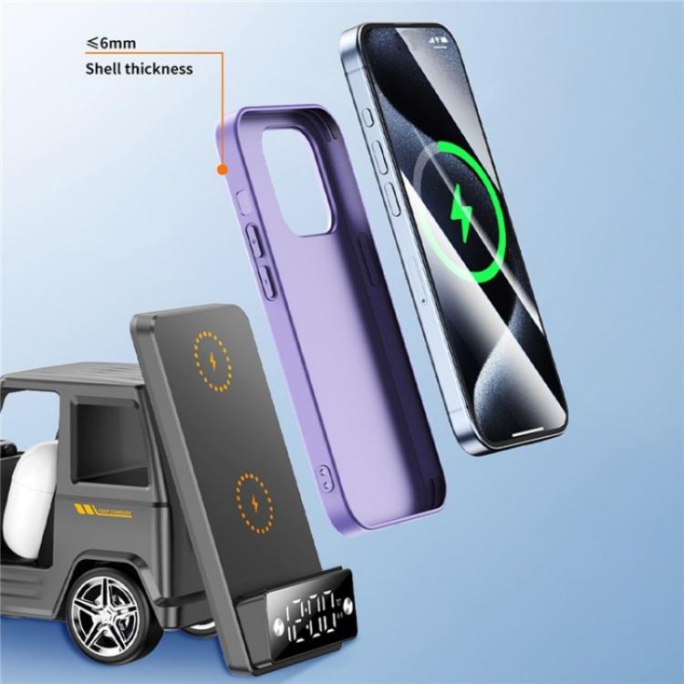 G63 Bluetooth Speaker Clock Atmosphere Light 6-in-1 Car Shape 15W Desktop Wireless Charger(Grey)