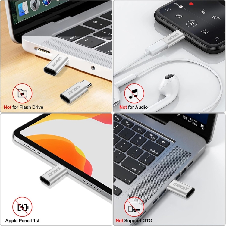 ENKAY ENK-AT120 Aluminium Alloy 8 Pin to Type-C Data Transfer & Charging Adapter(Black)