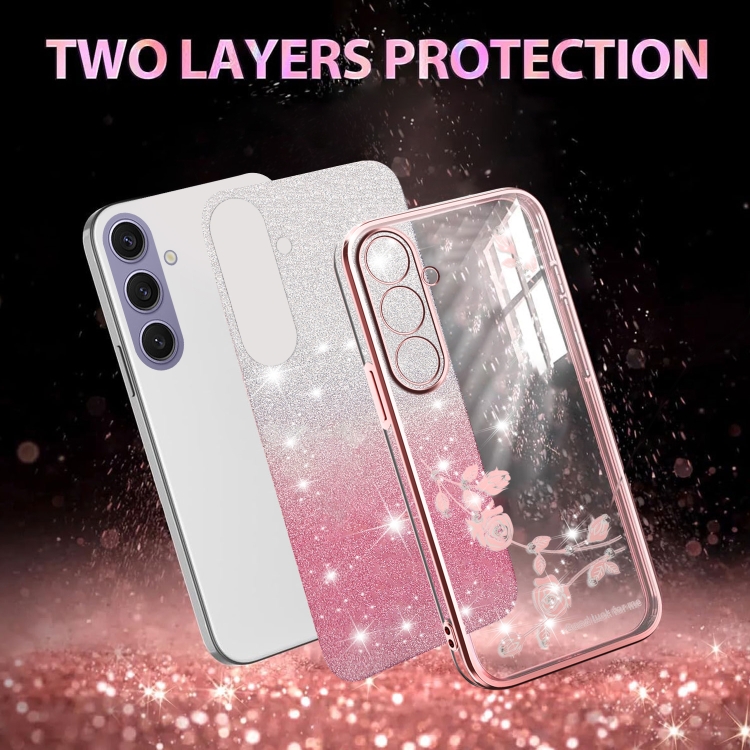 For Samsung Galaxy S25+ 5G Gradient Glitter Flower All-inclusive Phone Case(Pink) For Samsung Galaxy S25+ 5G Gradient Glitter Flower All-inclusive Phone Case(Pink)