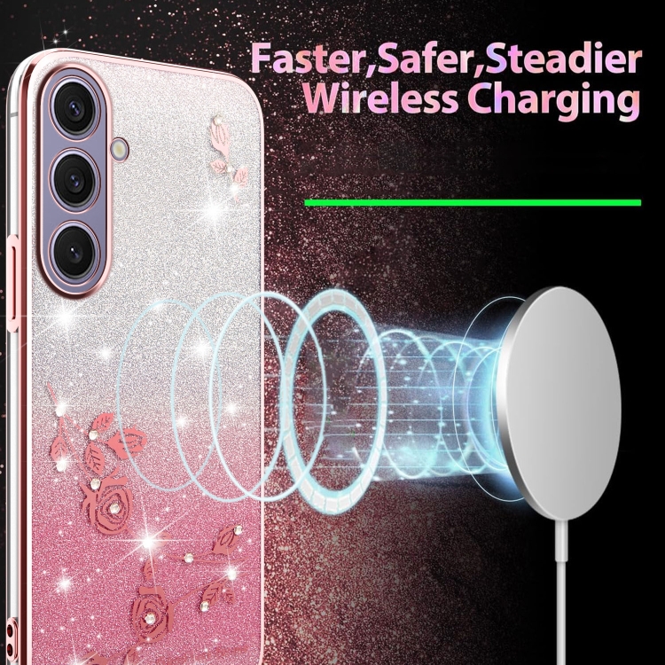 For Samsung Galaxy S25+ 5G Gradient Glitter Flower All-inclusive Phone Case(Pink) For Samsung Galaxy S25+ 5G Gradient Glitter Flower All-inclusive Phone Case(Pink)