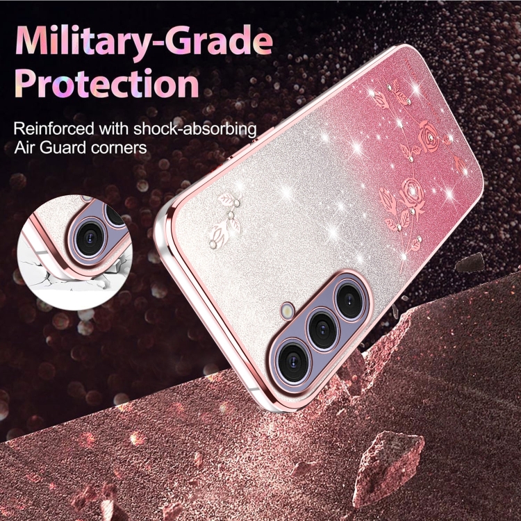 For Samsung Galaxy S25+ 5G Gradient Glitter Flower All-inclusive Phone Case(Pink) For Samsung Galaxy S25+ 5G Gradient Glitter Flower All-inclusive Phone Case(Pink)