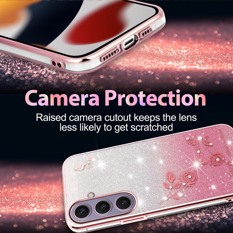 For Samsung Galaxy S25+ 5G Gradient Glitter Flower All-inclusive Phone Case(Pink) For Samsung Galaxy S25+ 5G Gradient Glitter Flower All-inclusive Phone Case(Pink)
