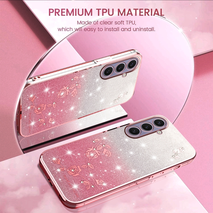 For Samsung Galaxy S25+ 5G Gradient Glitter Flower All-inclusive Phone Case(Pink) For Samsung Galaxy S25+ 5G Gradient Glitter Flower All-inclusive Phone Case(Pink)