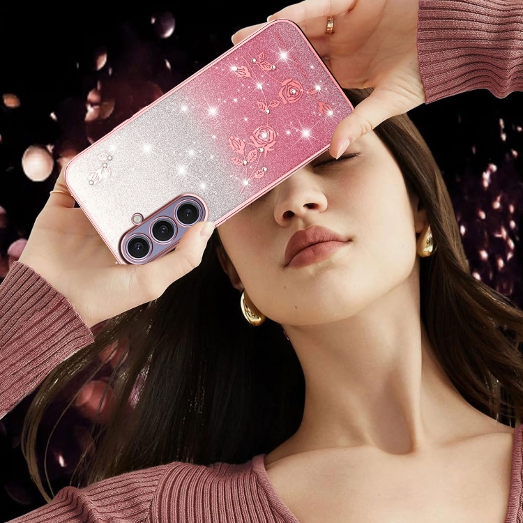 For Samsung Galaxy S25+ 5G Gradient Glitter Flower All-inclusive Phone Case(Pink) For Samsung Galaxy S25+ 5G Gradient Glitter Flower All-inclusive Phone Case(Pink)