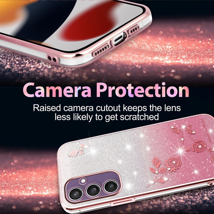 For Samsung Galaxy S24 5G Gradient Glitter Flower All-inclusive Phone Case(Pink) For Samsung Galaxy S24 5G Gradient Glitter Flower All-inclusive Phone Case(Pink)