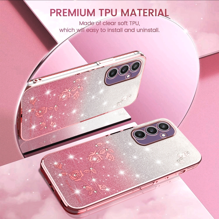 For Samsung Galaxy S24 5G Gradient Glitter Flower All-inclusive Phone Case(Pink) For Samsung Galaxy S24 5G Gradient Glitter Flower All-inclusive Phone Case(Pink)