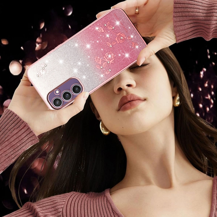 For Samsung Galaxy S24 5G Gradient Glitter Flower All-inclusive Phone Case(Pink) For Samsung Galaxy S24 5G Gradient Glitter Flower All-inclusive Phone Case(Pink)