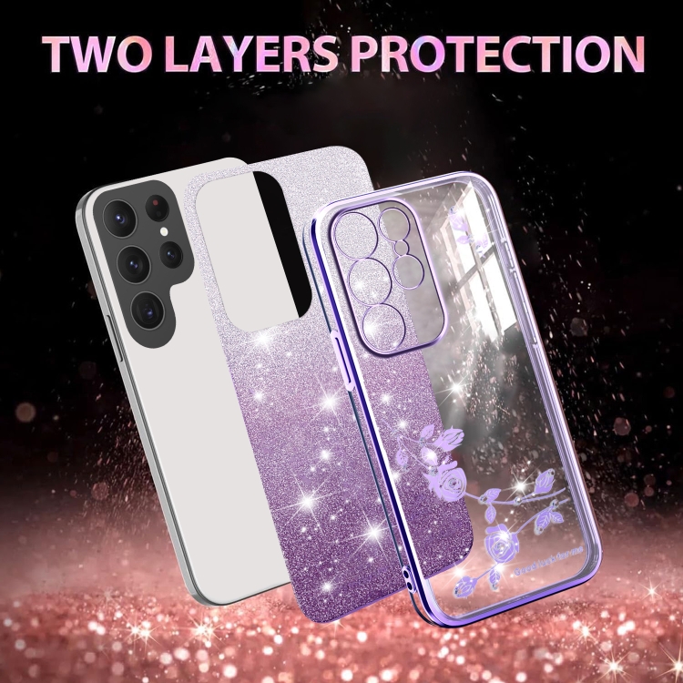 For Samsung Galaxy S23 Ultra 5G Gradient Glitter Flower All-inclusive Phone Case(Purple) For Samsung Galaxy S23 Ultra 5G Gradient Glitter Flower All-inclusive Phone Case(Purple)