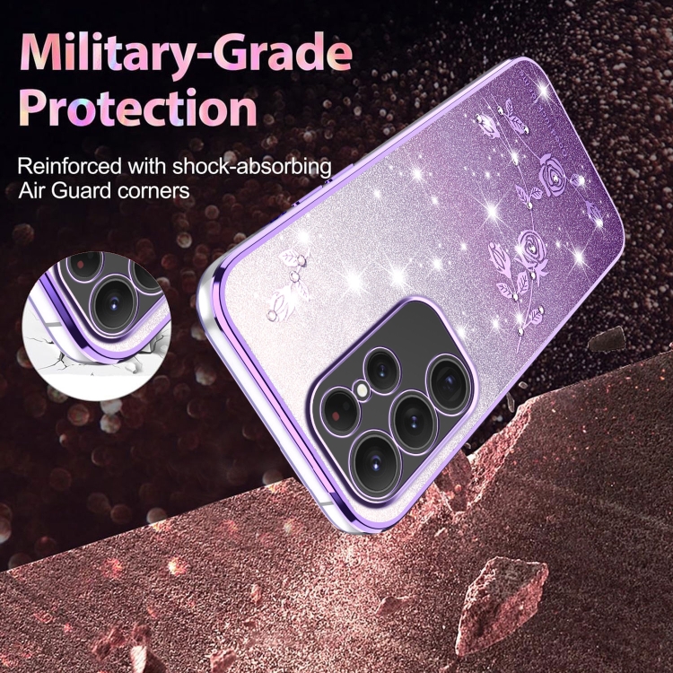 For Samsung Galaxy S23 Ultra 5G Gradient Glitter Flower All-inclusive Phone Case(Purple) For Samsung Galaxy S23 Ultra 5G Gradient Glitter Flower All-inclusive Phone Case(Purple)