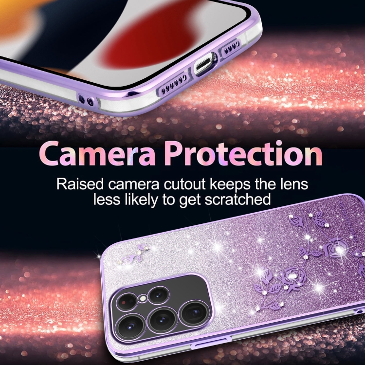 For Samsung Galaxy S23 Ultra 5G Gradient Glitter Flower All-inclusive Phone Case(Purple) For Samsung Galaxy S23 Ultra 5G Gradient Glitter Flower All-inclusive Phone Case(Purple)