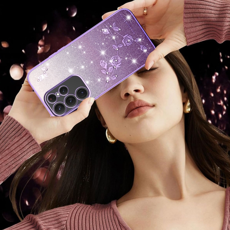 For Samsung Galaxy S23 Ultra 5G Gradient Glitter Flower All-inclusive Phone Case(Purple) For Samsung Galaxy S23 Ultra 5G Gradient Glitter Flower All-inclusive Phone Case(Purple)
