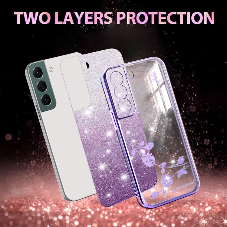 ForSamsung Galaxy S22+ 5G Gradient Glitter Flower All-inclusive Phone Case(Purple) ForSamsung Galaxy S22+ 5G Gradient Glitter Flower All-inclusive Phone Case(Purple)