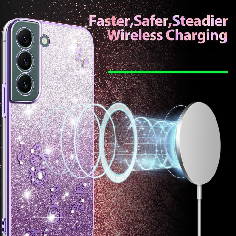 ForSamsung Galaxy S22+ 5G Gradient Glitter Flower All-inclusive Phone Case(Purple) ForSamsung Galaxy S22+ 5G Gradient Glitter Flower All-inclusive Phone Case(Purple)