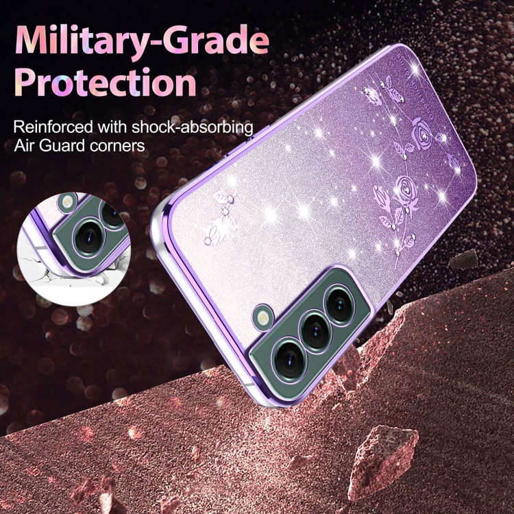 ForSamsung Galaxy S22+ 5G Gradient Glitter Flower All-inclusive Phone Case(Purple) ForSamsung Galaxy S22+ 5G Gradient Glitter Flower All-inclusive Phone Case(Purple)