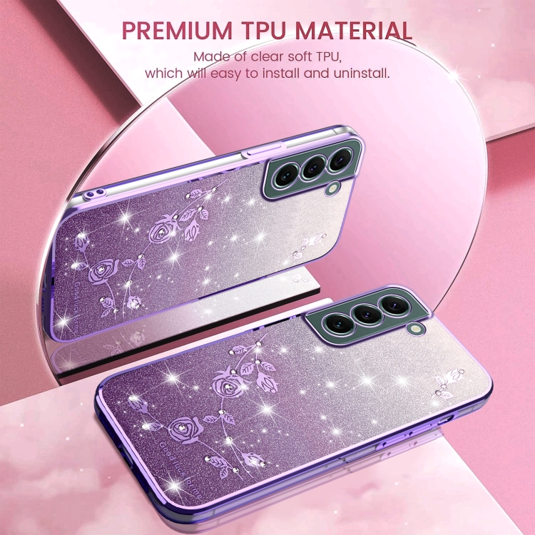 ForSamsung Galaxy S22+ 5G Gradient Glitter Flower All-inclusive Phone Case(Purple) ForSamsung Galaxy S22+ 5G Gradient Glitter Flower All-inclusive Phone Case(Purple)