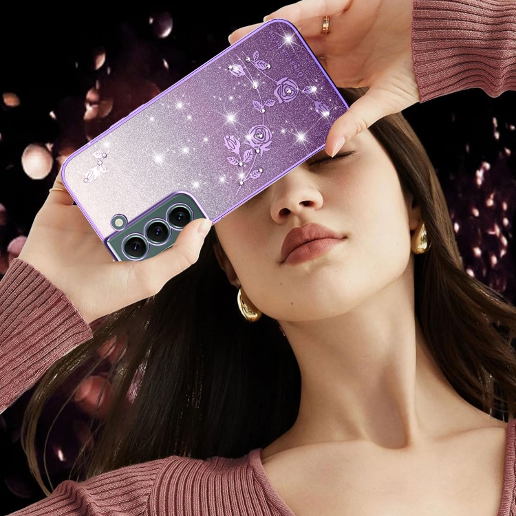 ForSamsung Galaxy S22+ 5G Gradient Glitter Flower All-inclusive Phone Case(Purple) ForSamsung Galaxy S22+ 5G Gradient Glitter Flower All-inclusive Phone Case(Purple)