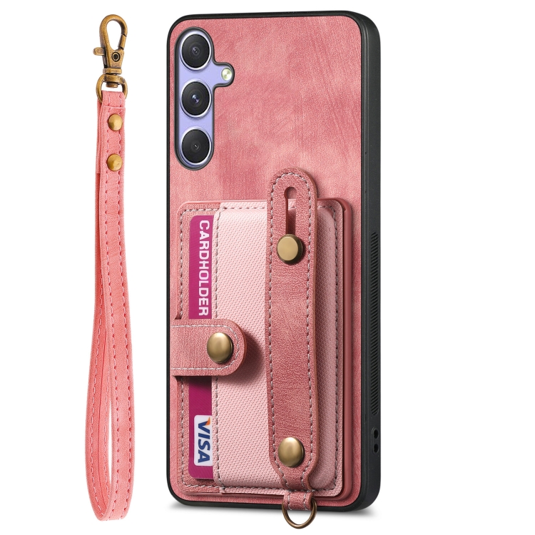 For Samsung Galaxy S25+ 5G Retro Cross Wristband Wallet Leather Back Phone Case(Pink) For Samsung Galaxy S25+ 5G Retro Cross Wristband Wallet Leather Back Phone Case(Pink)