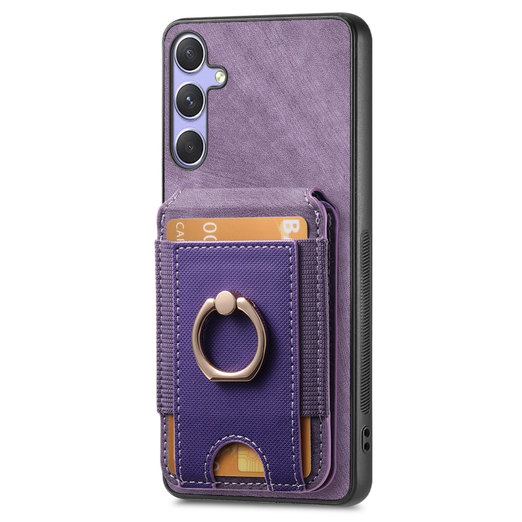 For Samsung Galaxy S22+ 5G Retro Splitable Magnetic Stand Card Bag Leather Phone Case(Purple)