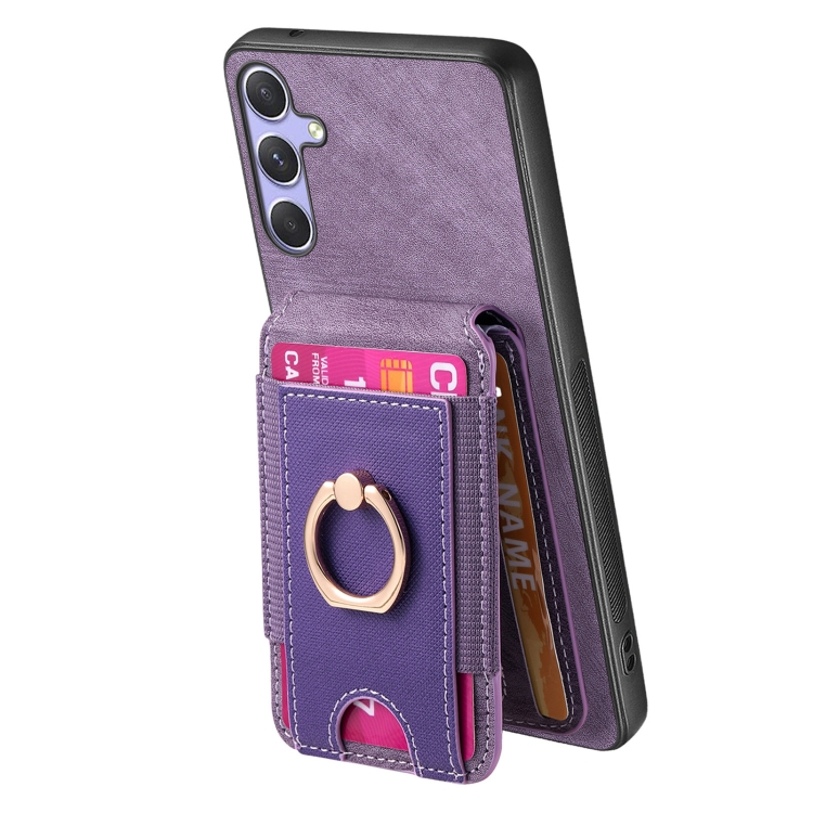 For Samsung Galaxy S22+ 5G Retro Splitable Magnetic Stand Card Bag Leather Phone Case(Purple)