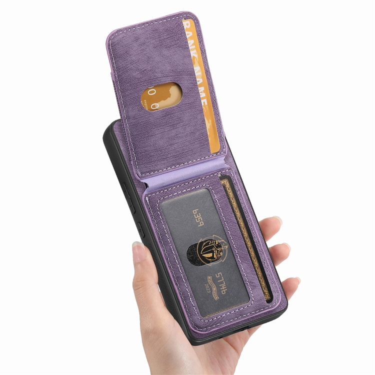 For Samsung Galaxy S22+ 5G Retro Splitable Magnetic Stand Card Bag Leather Phone Case(Purple)