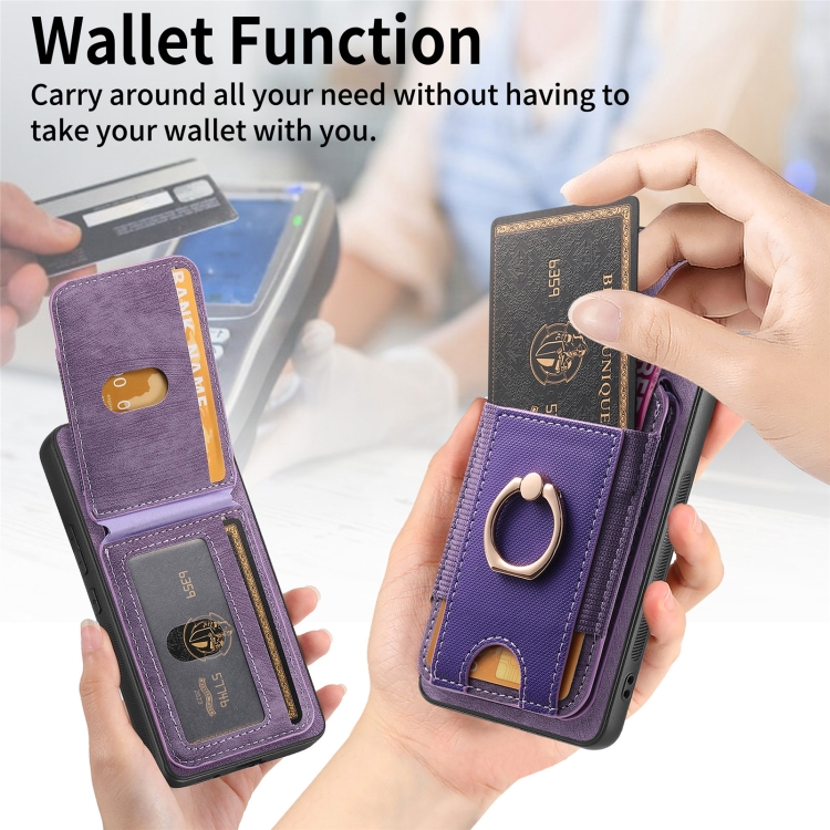 For Samsung Galaxy S22+ 5G Retro Splitable Magnetic Stand Card Bag Leather Phone Case(Purple)