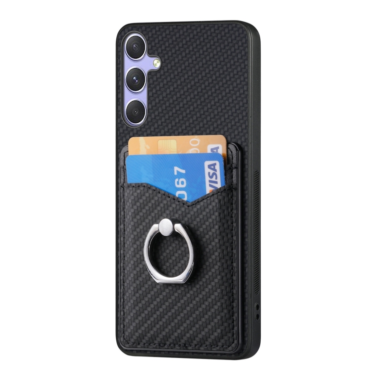 For Samsung Galaxy S25 5G Carbon Fiber Card Wallet Ring Phone Case(Black) For Samsung Galaxy S25 5G Carbon Fiber Card Wallet Ring Phone Case(Black)