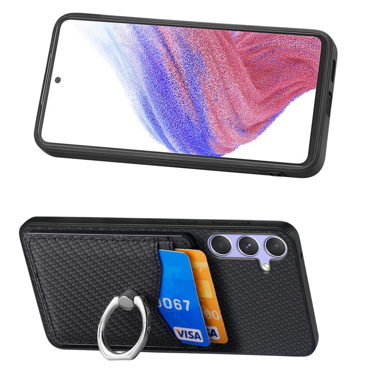For Samsung Galaxy S25 5G Carbon Fiber Card Wallet Ring Phone Case(Black) For Samsung Galaxy S25 5G Carbon Fiber Card Wallet Ring Phone Case(Black)