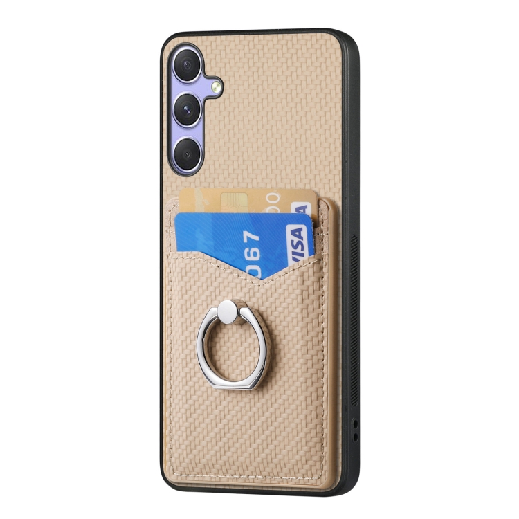 For Samsung Galaxy S25 Ultra 5G Carbon Fiber Card Wallet Ring Phone Case(Khaki) For Samsung Galaxy S25 Ultra 5G Carbon Fiber Card Wallet Ring Phone Case(Khaki)