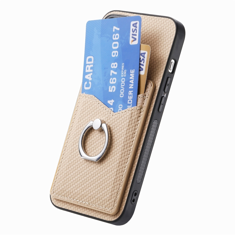 For Samsung Galaxy S25 Ultra 5G Carbon Fiber Card Wallet Ring Phone Case(Khaki) For Samsung Galaxy S25 Ultra 5G Carbon Fiber Card Wallet Ring Phone Case(Khaki)