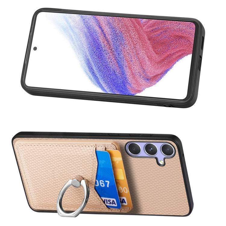 For Samsung Galaxy S25 Ultra 5G Carbon Fiber Card Wallet Ring Phone Case(Khaki) For Samsung Galaxy S25 Ultra 5G Carbon Fiber Card Wallet Ring Phone Case(Khaki)