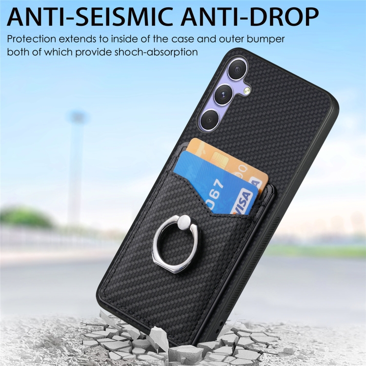 For Samsung Galaxy S25 Ultra 5G Carbon Fiber Card Wallet Ring Phone Case(Khaki) For Samsung Galaxy S25 Ultra 5G Carbon Fiber Card Wallet Ring Phone Case(Khaki)