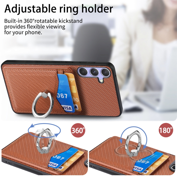 For Samsung Galaxy S25 Ultra 5G Carbon Fiber Card Wallet Ring Phone Case(Khaki) For Samsung Galaxy S25 Ultra 5G Carbon Fiber Card Wallet Ring Phone Case(Khaki)