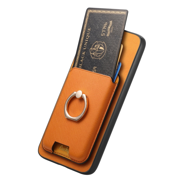 For Samsung Galaxy S25 5G Retro Cross Leather Ring Vertical Insert Card Bag MagSafe Phone Case(Yellow)