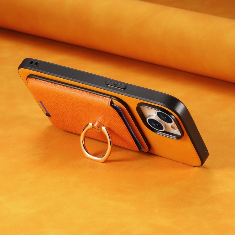For Samsung Galaxy S25 5G Retro Cross Leather Ring Vertical Insert Card Bag MagSafe Phone Case(Yellow)