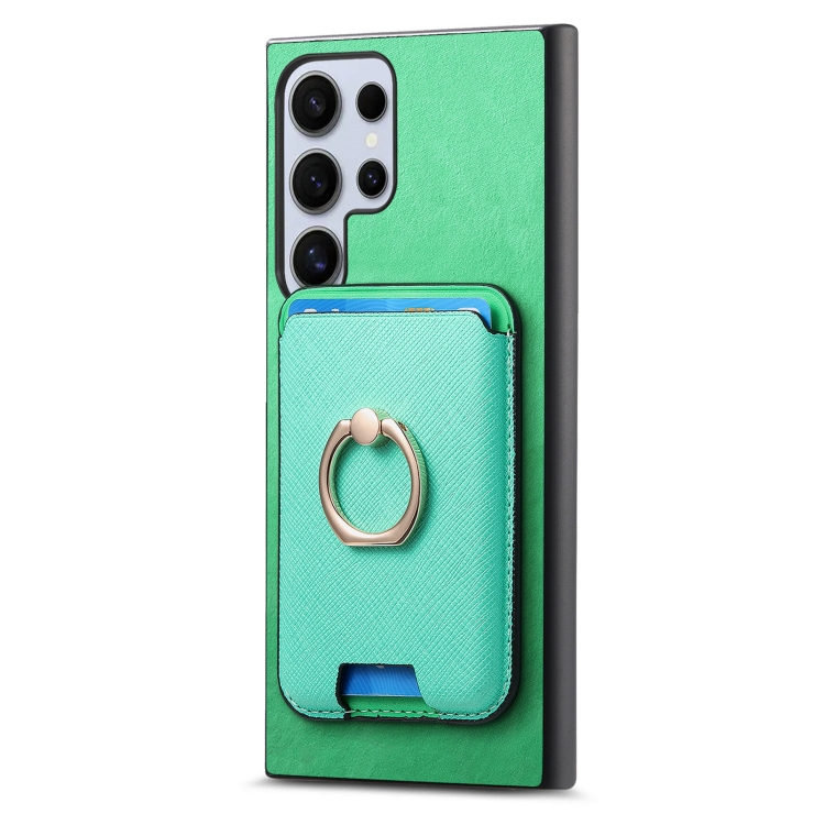 For Samsung Galaxy S24 Ultra 5G Retro Cross Leather Ring Vertical Insert Card Bag MagSafe Phone Case(Green) For Samsung Galaxy S24 Ultra 5G Retro Cross Leather Ring Vertical Insert Card Bag MagSafe Phone Case(Green)