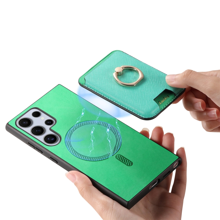 For Samsung Galaxy S24 Ultra 5G Retro Cross Leather Ring Vertical Insert Card Bag MagSafe Phone Case(Green) For Samsung Galaxy S24 Ultra 5G Retro Cross Leather Ring Vertical Insert Card Bag MagSafe Phone Case(Green)