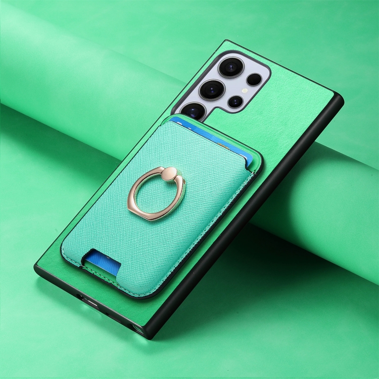 For Samsung Galaxy S24 Ultra 5G Retro Cross Leather Ring Vertical Insert Card Bag MagSafe Phone Case(Green) For Samsung Galaxy S24 Ultra 5G Retro Cross Leather Ring Vertical Insert Card Bag MagSafe Phone Case(Green)
