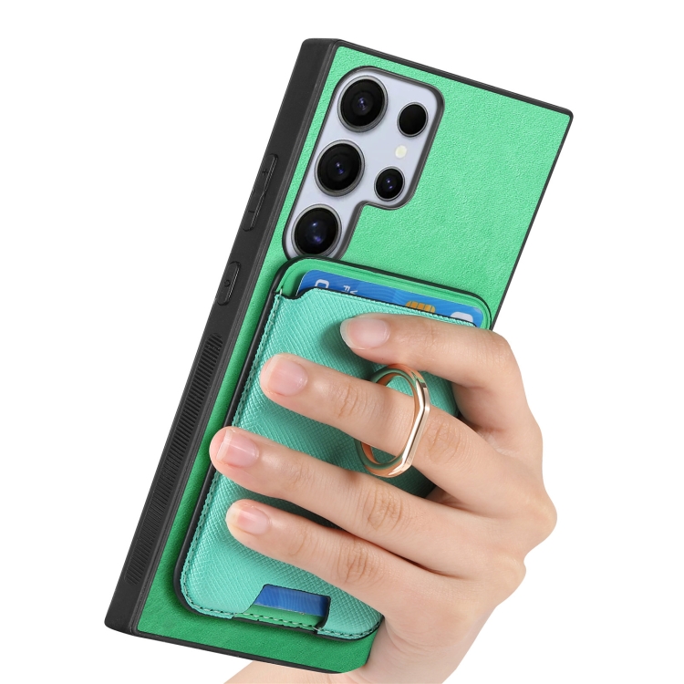 For Samsung Galaxy S23 Ultra 5G Retro Cross Leather Ring Vertical Insert Card Bag MagSafe Phone Case(Green) For Samsung Galaxy S23 Ultra 5G Retro Cross Leather Ring Vertical Insert Card Bag MagSafe Phone Case(Green)