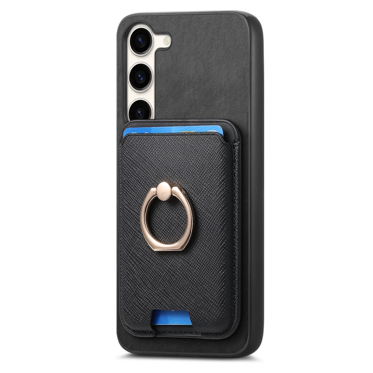 For Samsung Galaxy S23+ 5G Retro Cross Leather Ring Vertical Insert Card Bag MagSafe Phone Case(Black) For Samsung Galaxy S23+ 5G Retro Cross Leather Ring Vertical Insert Card Bag MagSafe Phone Case(Black)