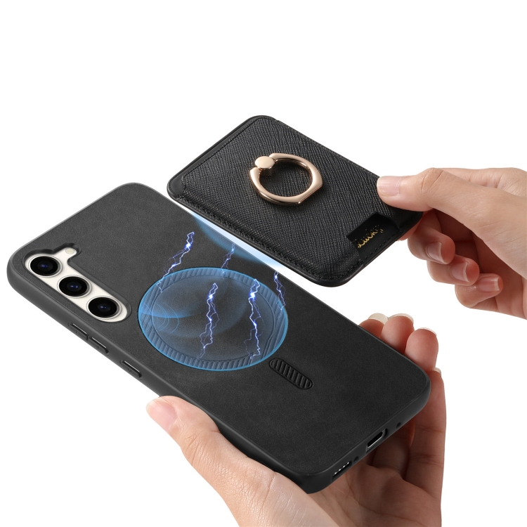 For Samsung Galaxy S23+ 5G Retro Cross Leather Ring Vertical Insert Card Bag MagSafe Phone Case(Black) For Samsung Galaxy S23+ 5G Retro Cross Leather Ring Vertical Insert Card Bag MagSafe Phone Case(Black)