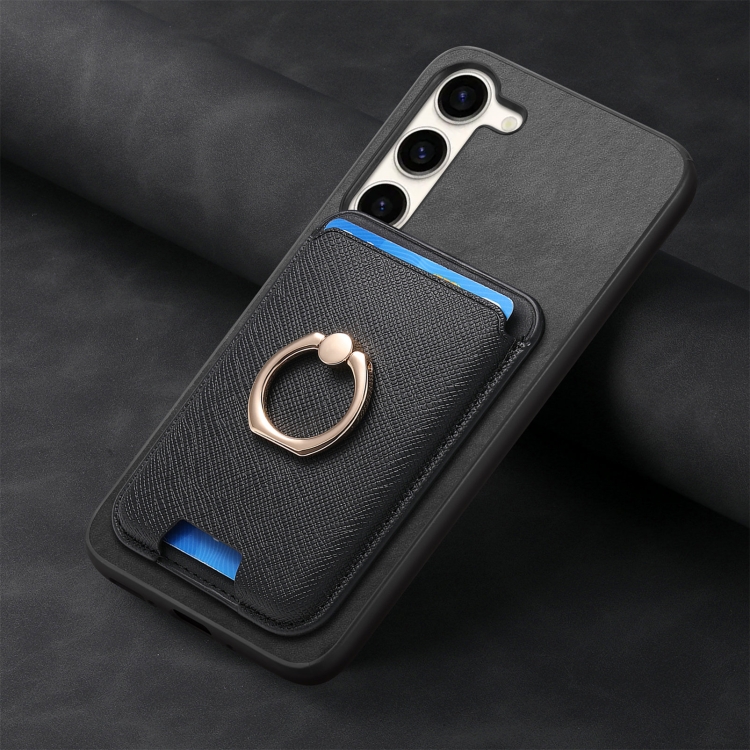 For Samsung Galaxy S23+ 5G Retro Cross Leather Ring Vertical Insert Card Bag MagSafe Phone Case(Black) For Samsung Galaxy S23+ 5G Retro Cross Leather Ring Vertical Insert Card Bag MagSafe Phone Case(Black)