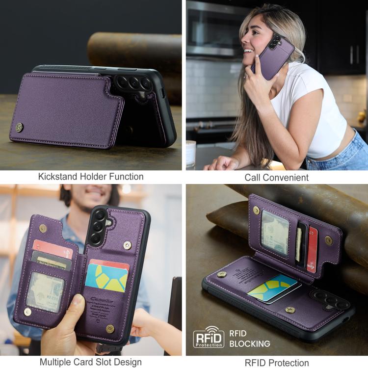 For Samsung Galaxy A37 5G CaseMe C22 Card Slots Holder RFID Anti-theft Phone Case(Purple)