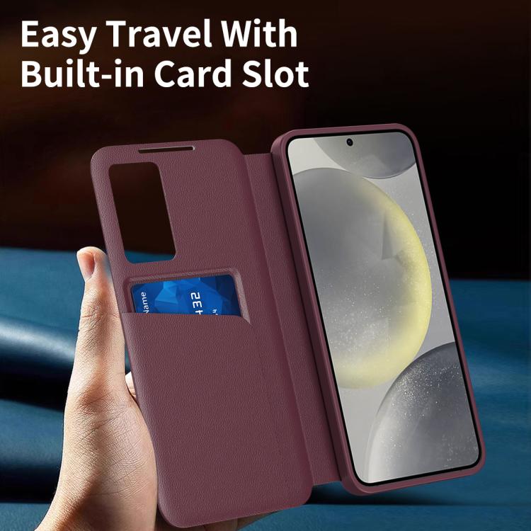 For Samsung Galaxy S23+ 5G Smart View Window Leather Phone Case with Card Slot(Red)