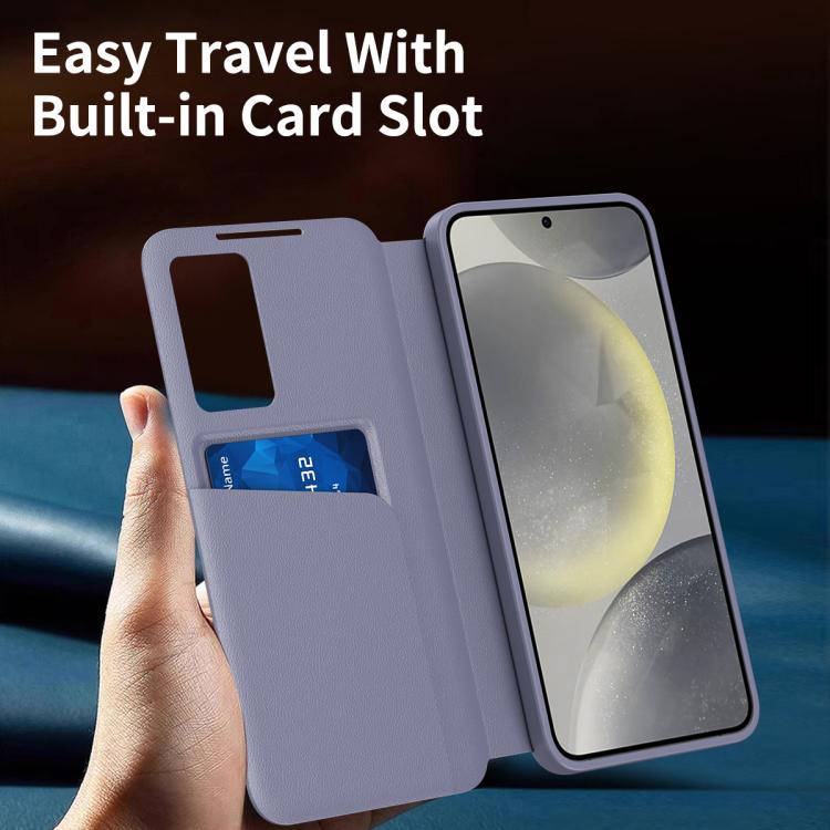 For Samsung Galaxy S23 Ultra 5G Smart View Window Leather Phone Case with Card Slot(Purple)