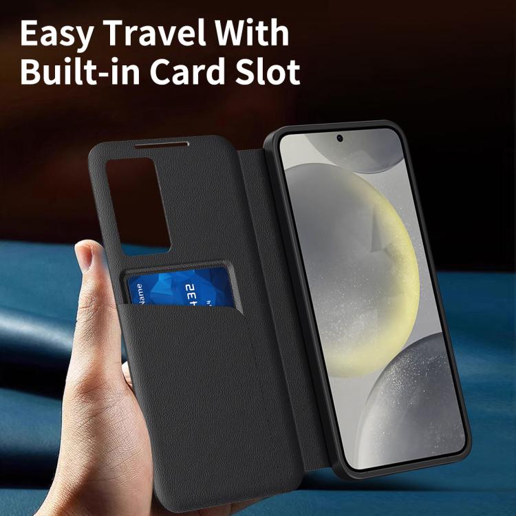 For Samsung Galaxy S24 5G Smart View Window Leather Phone Case with Card Slot(Black)