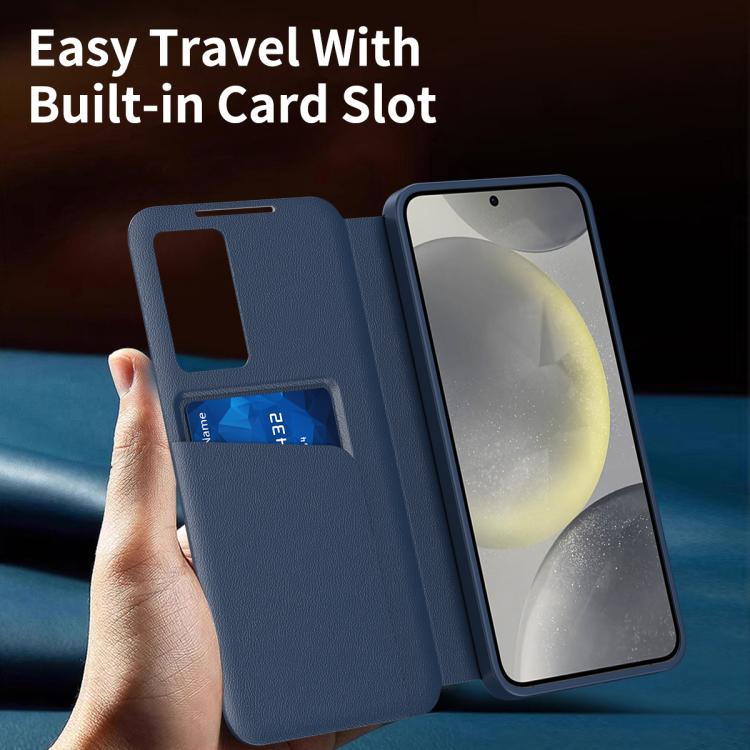 For Samsung Galaxy S24+ 5G Smart View Window Leather Phone Case with Card Slot(Blue)