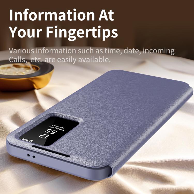 For Samsung Galaxy S25 5G Smart View Window Leather Phone Case with Card Slot(Purple) 4